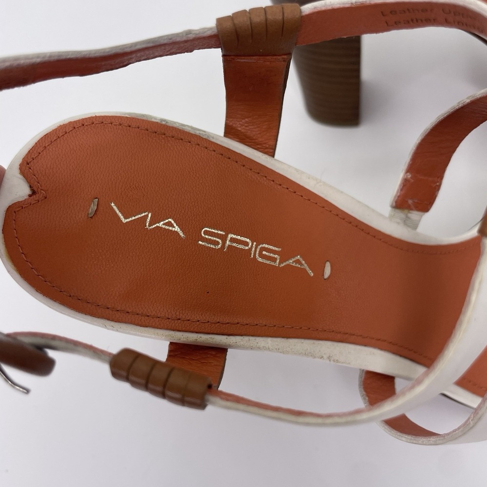 Via Spiga Sz 9 Strappy White & Brown Heels Stiletto Sandals Italian Leather - Picture 7 of 13